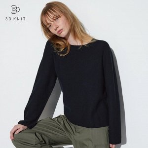 UNIQLO - свитер с круглым вырезом из 3D хлопка - 09 BLACK