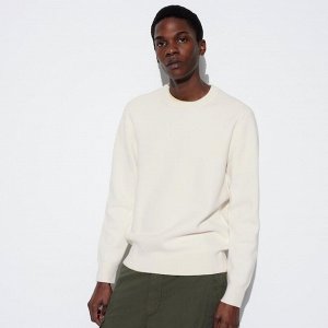 UNIQLO - стильный свитер с круглым вырезом - 01 OFF WHITE
