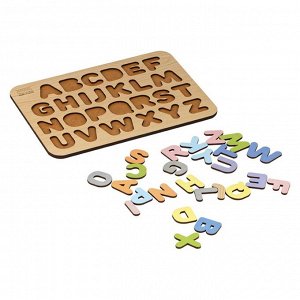 Обучающая игра ТРИ СОВЫ Рамка-вкладыш "Изучаем буквы", английский алфавит, дерево, пастельные цвета