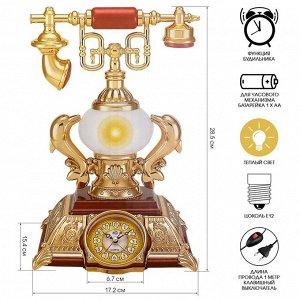 Часы-светильник "Ретро телефон", красный, с будильником, 28.5 х 18 х 18 см