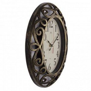 Часы настенные, интерьерные "Витки", 31 х 26 см, бесшумные, корпус черный с золотом