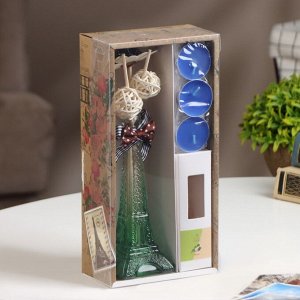 Набор подарочный "Эйфелева башня"(ваза,палочки с декором,свечи,аромамасло),жасмин,14 февраля