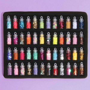 Ассорти для декора, в пластиковом органайзере, набор 48 бутылочек, разноцветные