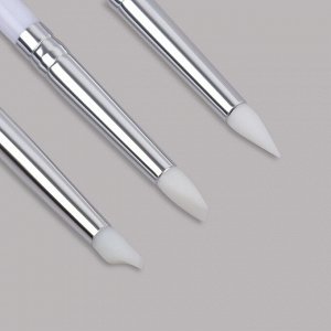Набор для наращивания и дизайна ногтей: силиконовая кисть - дотс 2 шт, силиконовая кисть - пушер, цвет белый