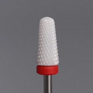 Фреза керамическая для маникюра «Конус», мелкая нарезка, 6 × 13 мм, в пластиковом футляре, цвет белый
