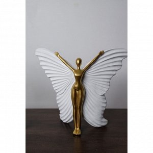 Сувенир полистоун "Девушка-бабочка" белый с золотом 25х8х20,5 см