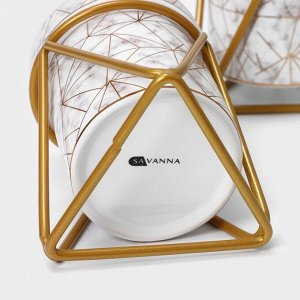 Аксессуары для ванной SAVANNA «Геометрика», 3 предмета, мыльница, дозатор для мыла 290 мл, стакан, белые