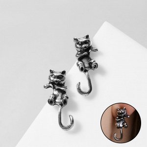 Серьги металл «Котята» хвостатые, цвет чернёное серебро