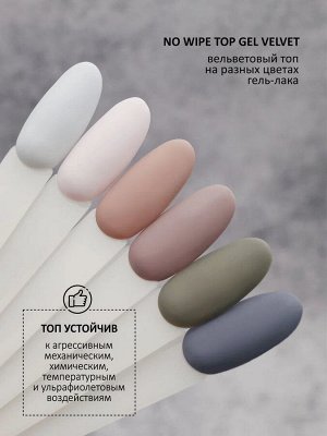 Верхнее матовое покрытие без липкого слоя VELVET (No wipe top gel VELVET), 10 ml