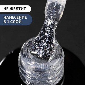 Верхнее глянцевое покрытие без липкого слоя с поталью и блестками (No wipe top gel POTAL), 10 ml