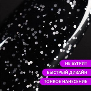 Верхнее глянцевое покрытие без липкого слоя с белыми хлопьями (No wipe top gel FLAKES), 10 ml