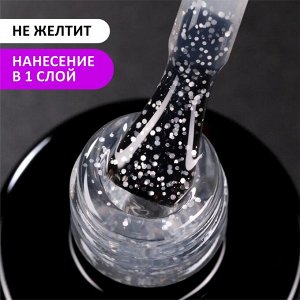 Верхнее глянцевое покрытие без липкого слоя с белыми хлопьями (No wipe top gel FLAKES), 10 ml