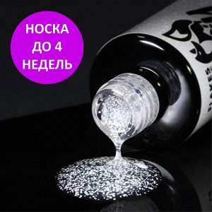 Верхнее глянцевое покрытие без липкого слоя с белыми хлопьями (No wipe top gel FLAKES), 10 ml