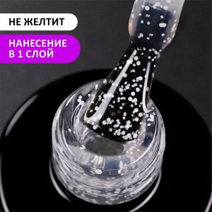 Верхнее глянцевое покрытие без липкого слоя с белыми хлопьями (No wipe top gel FLAKES), 10 ml