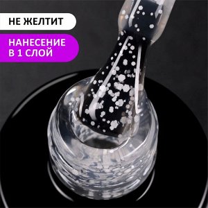 Верхнее глянцевое покрытие без липкого слоя с белыми хлопьями (No wipe top gel FLAKES), 10 ml