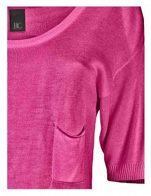 1к Heine - Best Connections  Пуловер, розовый  Красивая летняя основа непринужденной укороченной формы с накладным карманом на груди. Рукава до локтей и большой круглый вырез. Края резиночной вязкой. 