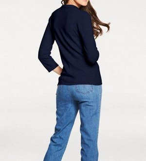 1к PATRIZIA DINI  Пуловер, синий  Модный хит на каждый день. Спортивный пуловер-поло из отборных материалов с кашемиром. Треугольный вырез, накладной воротник и рукава до локтей. Отличный трикотаж из 