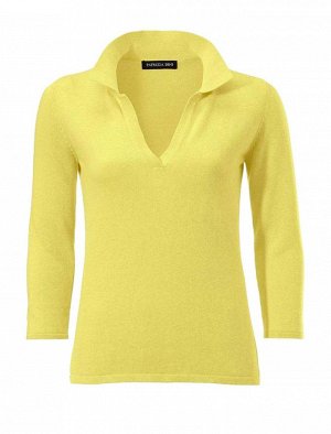 1к PATRIZIA DINI  Пуловер, желтый  Модный хит на каждый день. Спортивный пуловер-поло из отборных материалов с кашемиром. Треугольный вырез, накладной воротник и рукава до локтей. Отличный трикотаж из