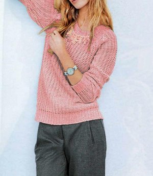 1к Heine - Best Connections  Пуловер, розовый  Благородный стиль грубоватой вязкой. Отстегивающаяся цепочка в тон. Края резиночной вязкой, круглый вырез горловины. Подчеркивающая фигуру форма. Длина о