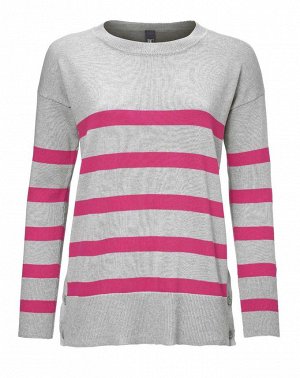 1к Heine - Best Connections  Пуловер, серо-розовый  Спортивный пуловер в полоску. Модные боковые разрезы на пуговицах. Обрамляющий фигуру силуэт с женственным круглым вырезом горловины, широковатыми п