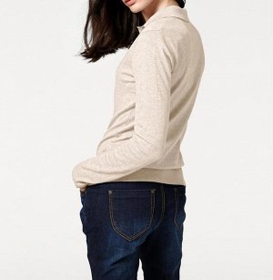 1к PATRIZIA DINI  Пуловер, песочный  Мода на каждый день. Спортивный пуловер-поло с шелком. Подчеркивающий фигуру силуэт с классическим воротником-поло, маленькой застежкой на пуговицах и краями резин