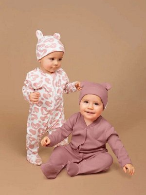 Комплект комбинезонов (слипов) детских с шапочкой Amarobaby Nature, розовый, сердечки
