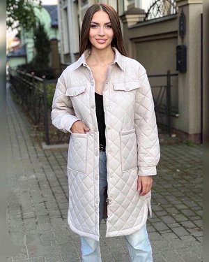 Куртка осенняя удлиненная женская / пальто стеганое женское