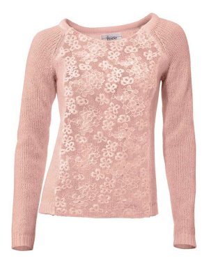 1к Linea Tesini  Пуловер, розовый  Нежный кружевной пуловер и соблазнительный образ. Прозрачная вставка из благородного кружева в тон. Подчеркивающий фигуру силуэт с круглым вырезом горловины. длинным