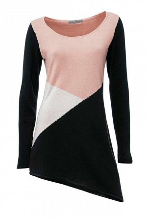 1к Ashley Brooke  Пуловер, розово-черный  Невероятно женственно. Элегантный пуловер с эффектными контрастами. Подчеркивающий фигуру силуэт с широким круглым вырезом горловины и асимметричным кантом. Д