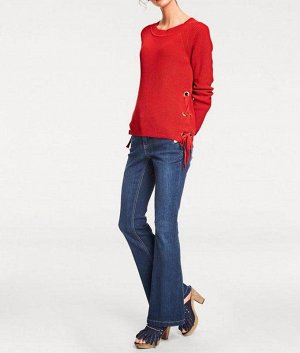 1к Rick Cardona  Пуловер, красный  Изысканный пуловер с эффектной шнуровкой сбоку с клепками. Обрамляющий фигуру силуэт с женственным круглым вырезом горловины и длинными рукавами. Длина ок. 60 см. Уд