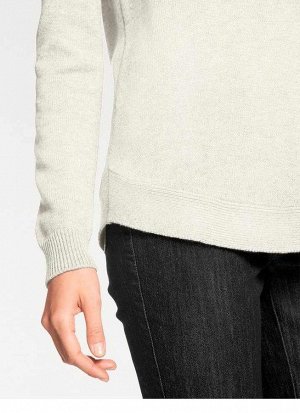 1к PATRIZIA DINI  Пуловер, белый  Простой пуловер с кашемиром. Подчеркивающий фигуру силуэт с круглым вырезом горловины, длинными рукавами и манжетами резиночной вязкой. Длина ок. 64 см. Высококачеств