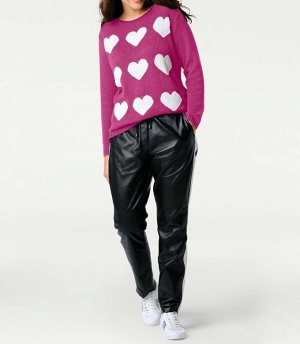 1к Rick Cardona  Пуловер, розовый  Стильная основа широкой формы с контрастным узором. Обрамляющая фигуру форма с женственным круглым вырезом горловины, длинными рукавами и краями резиночной вязкой. Д