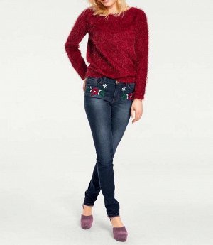 1к Heine - Best Connections  Пуловер, бордовый  Мягкая модель из эффектной пряжи. Обрамляющий фигуру силуэт с женственным круглым вырезом горловины, пришитым кантом и длинными рукавами. Длина ок. 60 с