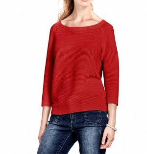 1к Heine - Best Connections  Пуловер, красный  Привлекательный пуловер укороченной формы в полоску. Подчеркивающий фигуру силуэт с широким круглым вырезом горловины и рукавами 3/4 под реглан. Длина ок