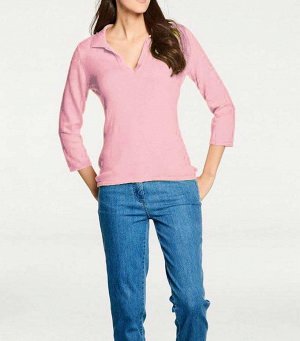 1к PATRIZIA DINI  Пуловер, розовый  Модный хит на каждый день. Спортивный пуловер-поло из отборных материалов с кашемиром. Треугольный вырез, накладной воротник и рукава до локтей. Отличный трикотаж и