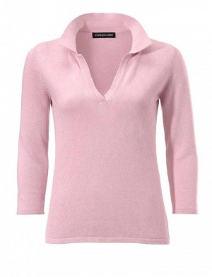 1к PATRIZIA DINI  Пуловер, розовый  Модный хит на каждый день. Спортивный пуловер-поло из отборных материалов с кашемиром. Треугольный вырез, накладной воротник и рукава до локтей. Отличный трикотаж и