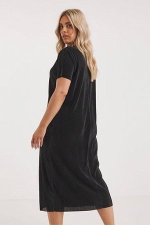 Черное платье-футболка миди со складками Simply Be