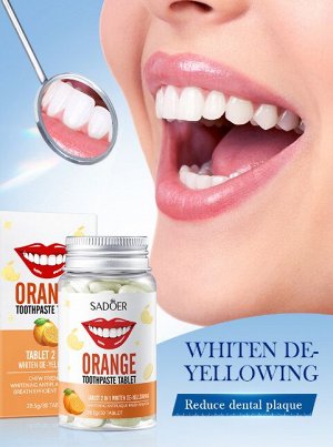 Зубная паста со вкусом апельсина в таблетках SADOER, 30 шт