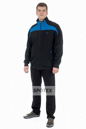Спортивный костюм мужской из трикотажа AL-2121 черный с голубым (большой размер)