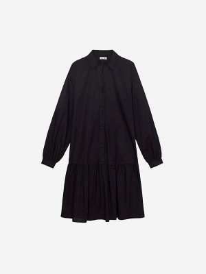 Платье-рубашка из хлопка с объемными рукавами, черный