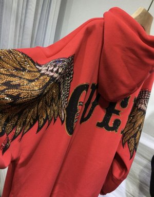 Толстовка с капюшоном на флисе украшенная стразами, красная | Женская ...