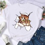 Женская футболка, принт &quot;котик&quot;, цвет белый