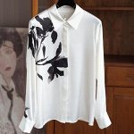 Блуза из иск. шелка с модным принтом, белый