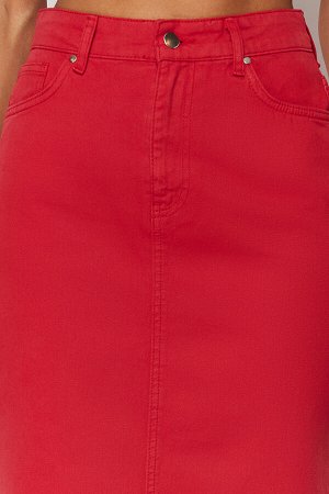 Trendyomilla Красная джинсовая юбка-макси с разрезом