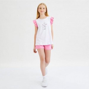 Комплект летний для девочки хлопок с принтом (2724) цвет Бело-розовый (0/24) НАШЕ