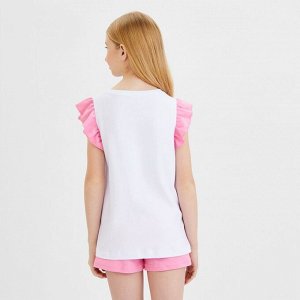 Комплект летний для девочки хлопок с принтом (2724) цвет Бело-розовый (0/24) НАШЕ