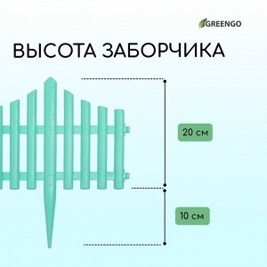 Ограждение декоративное, 30 * 300 см, 5 секций, пластик, бирюзовое, Greengo