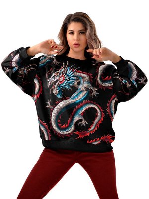 Толстовка М-5571 драконы черные One Size