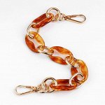 Цепь д/сумки, пластик, с карабинами, 30см, цвет янтарно-коричневый/зол