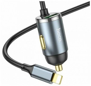 NEW ! Автомобильное зарядное устройство HOCO NZ7 Balance, USB + Кабель Apple Lightning, 20W, черный